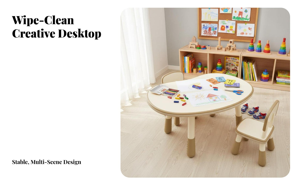 Adjustable Height Young Child Table Child Design Height Adjustable Kids Table and Chair Set Rounded Edges Early Learning Desk for Preschool, Playroom