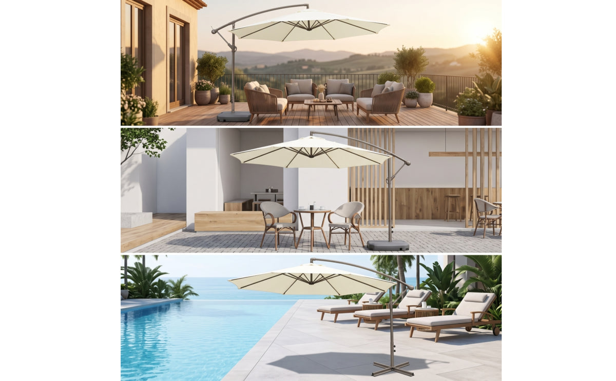 Cantilever Patio Umbrella with Water-Fillable Base Fillable Cantilever Offset Patio Umbrella Weighted for Backyard, Garden, Poolside