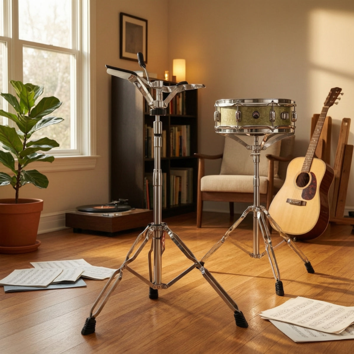 Snare Drum Stand Holder with Tripod Base Double-Braced Snare Drum Stand Holder with Adjustable Height for Home