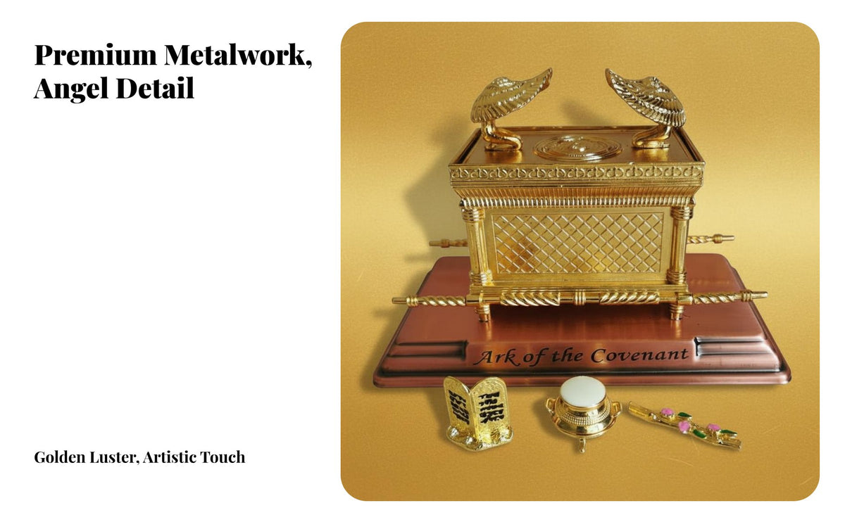 Metal Craft Ark of the Covenant Reproduction Gold Plated Finish Ark of Testimony Model Holiday Gift Judaica Testimony Statue Fine Details for Christians, History Enthusiasts, Collectors, Tabletop Display, Living Room, Church, Office