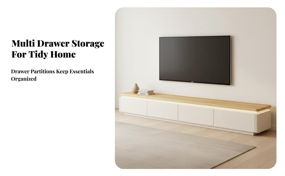 2 Pieces Modern Minimalist Design Rounded Corner TV Cabinet and Coffee Table Curved Corners TV Stand with Storage Space-Saving Media Console Set Sturdy Construction for Apartment Dwellers, Families, Homeowners, Bedroom