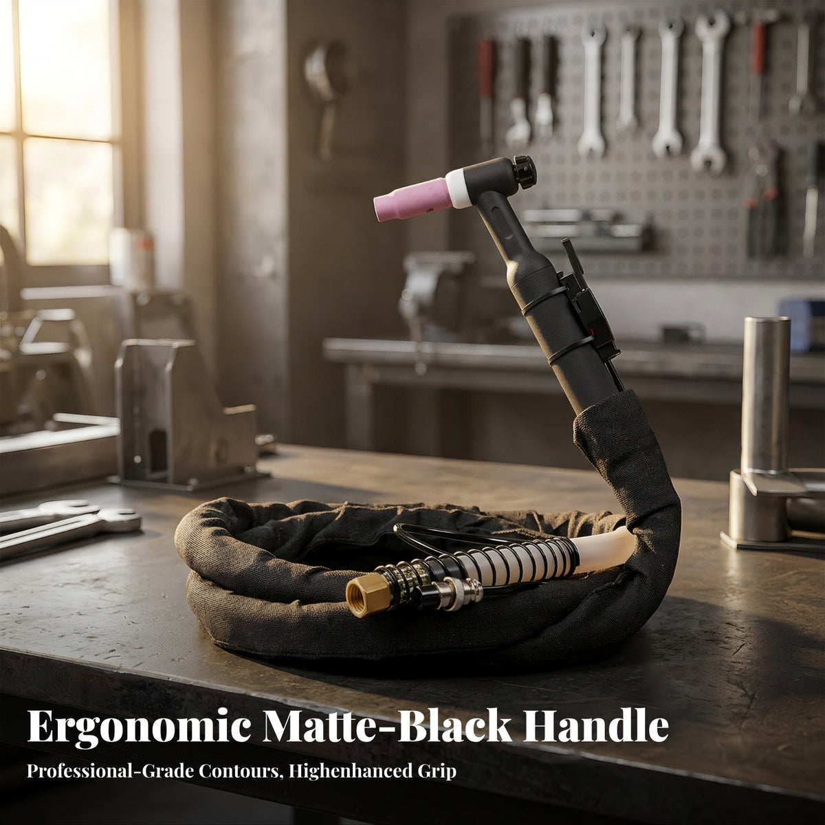 TIG Welding Torch with Nut Connector | guarding cloth Sleeve, Flexible Cable, WP-26 Welding Torch, for Workshop