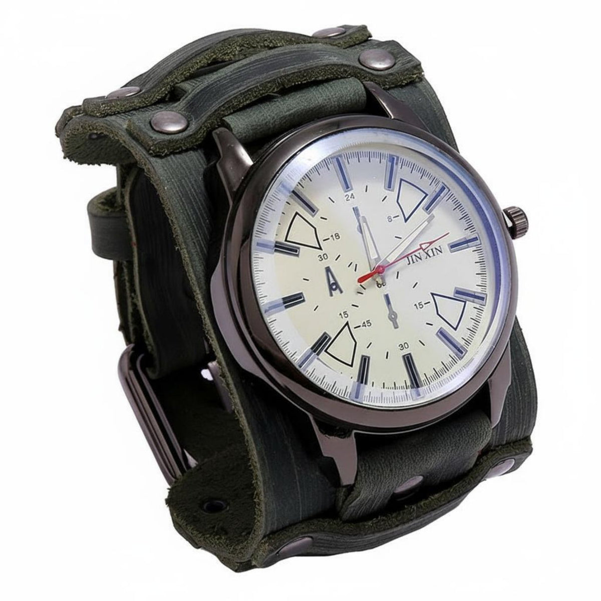 PU Wrist Watch Vintage Cuff Watch Analog Movement Jewelry for Men, Streetwear