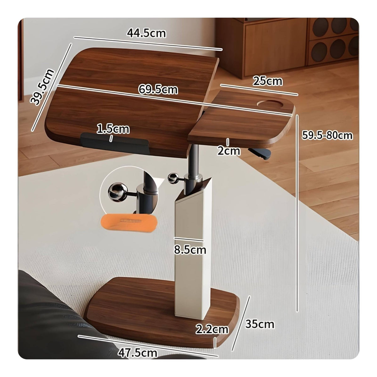 Rolling Bedside Laptop Rotating desk° Rotating Top Adjustable C-Table Gas Lift