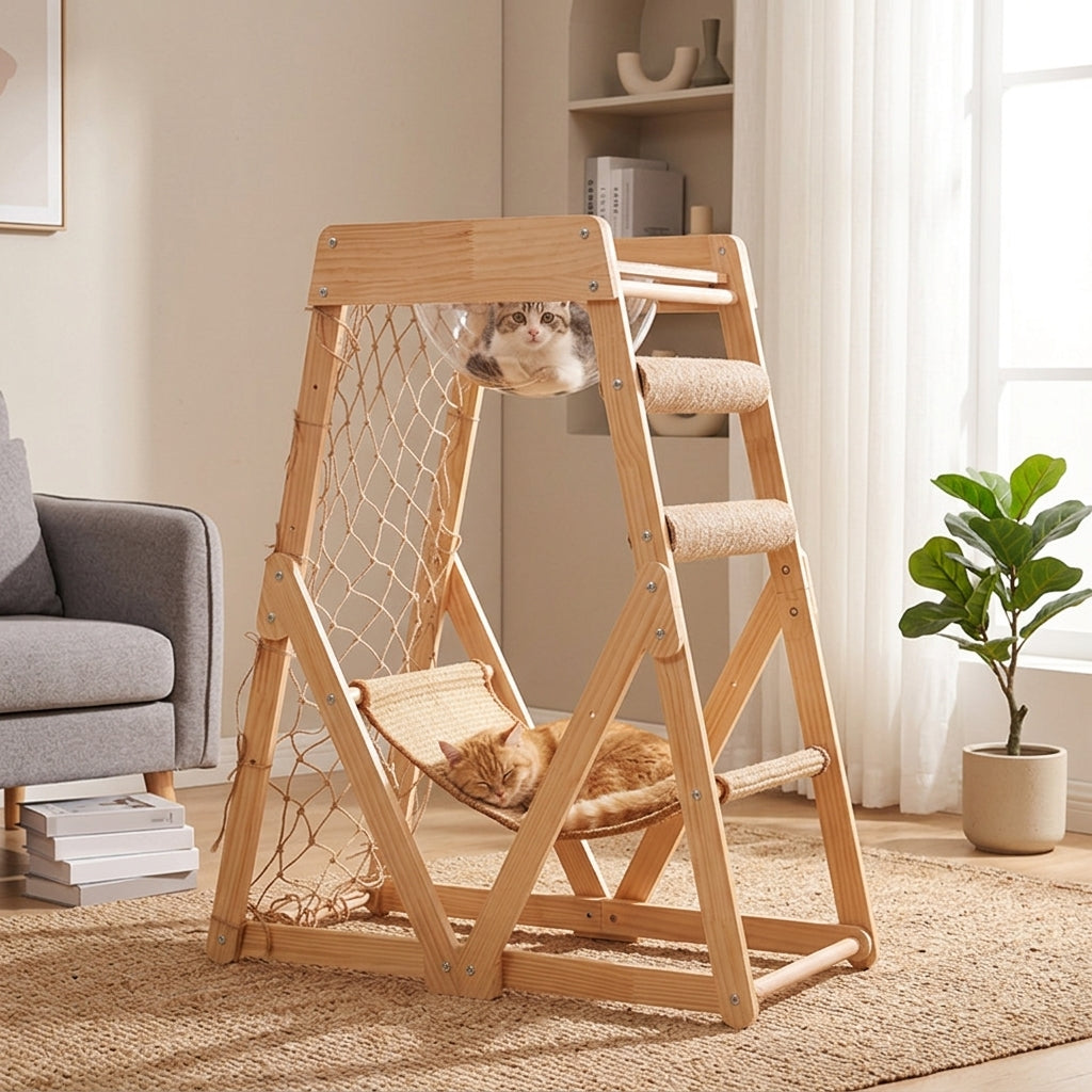 Cat Activity Tree Perch with Sisal Scratching Posts, 3-Level Wood Tree for Medium Cats, Stable Furniture for Apartments