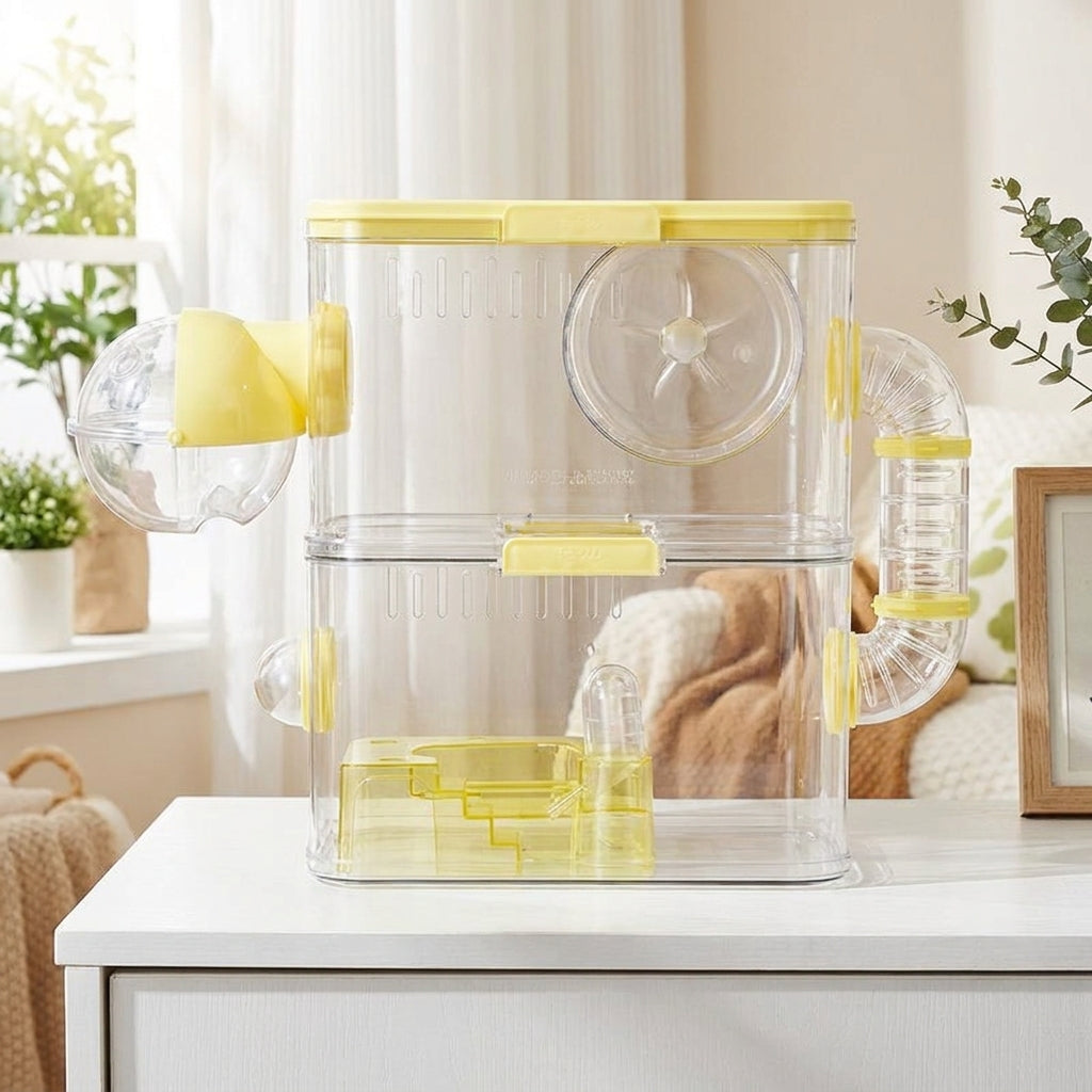Hamster Cage for Dwarf Hamster, All Clear Single Level Indoor Pet Cage, Simple Style All Seasons Hide for Small Pet Mice