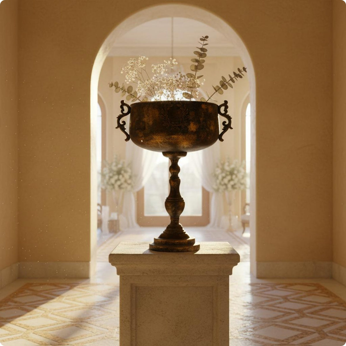 Mediterranean-Influenced Floor-Standing Vase Freestanding Goblet Flower Vase Rust-Resistant Gold Flower Stand for Hallway