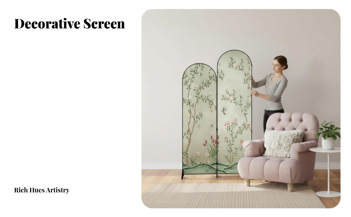 French Retro Design Multi-Panel Folding Partition Movable & Freestanding Room Divider Decorative Accent Piece Privacy Screen Space-Saving for Apartment Dwellers, Office Workers, Business Owners, Entryway, Bedroom, Digital Background, Restaurant