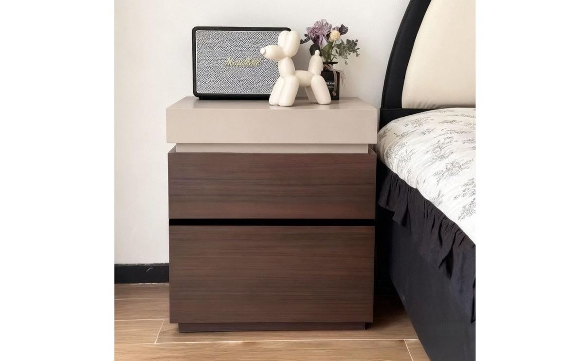 Italian Design Bedside Cabinet with Hidden Compartment Solid Wood Storage Nightstand