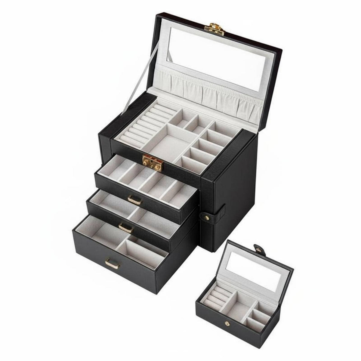 Multi-Tier Jewelry Box Soft Luxurious Lining Multi-Drawer Jewelry Case Removable Dividers Anti-Knot Necklace Hangers for Bedroom