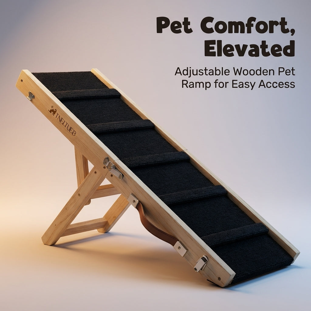 Dog Steps for Bed and Sofa with Adjustable Height Wooden Ramp, Pet for Small and Cats with Scratch Board, Feeding Tray Included