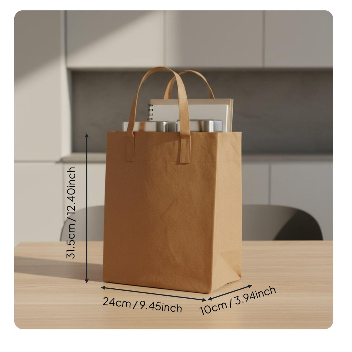 Reusable Paper Bag Waterproof Brown Paper Tote Bag Handbag for Students