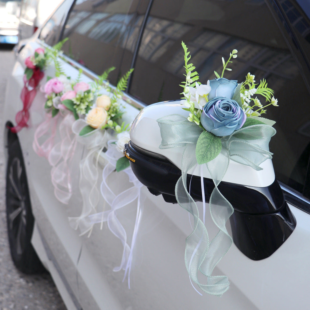 Artificial Flowers for Wedding Car Rearview Mirror Decoration Wedding Car Team Arrangement Butterfly Wedding Chair Back Flowers Staircase Handrail Bou