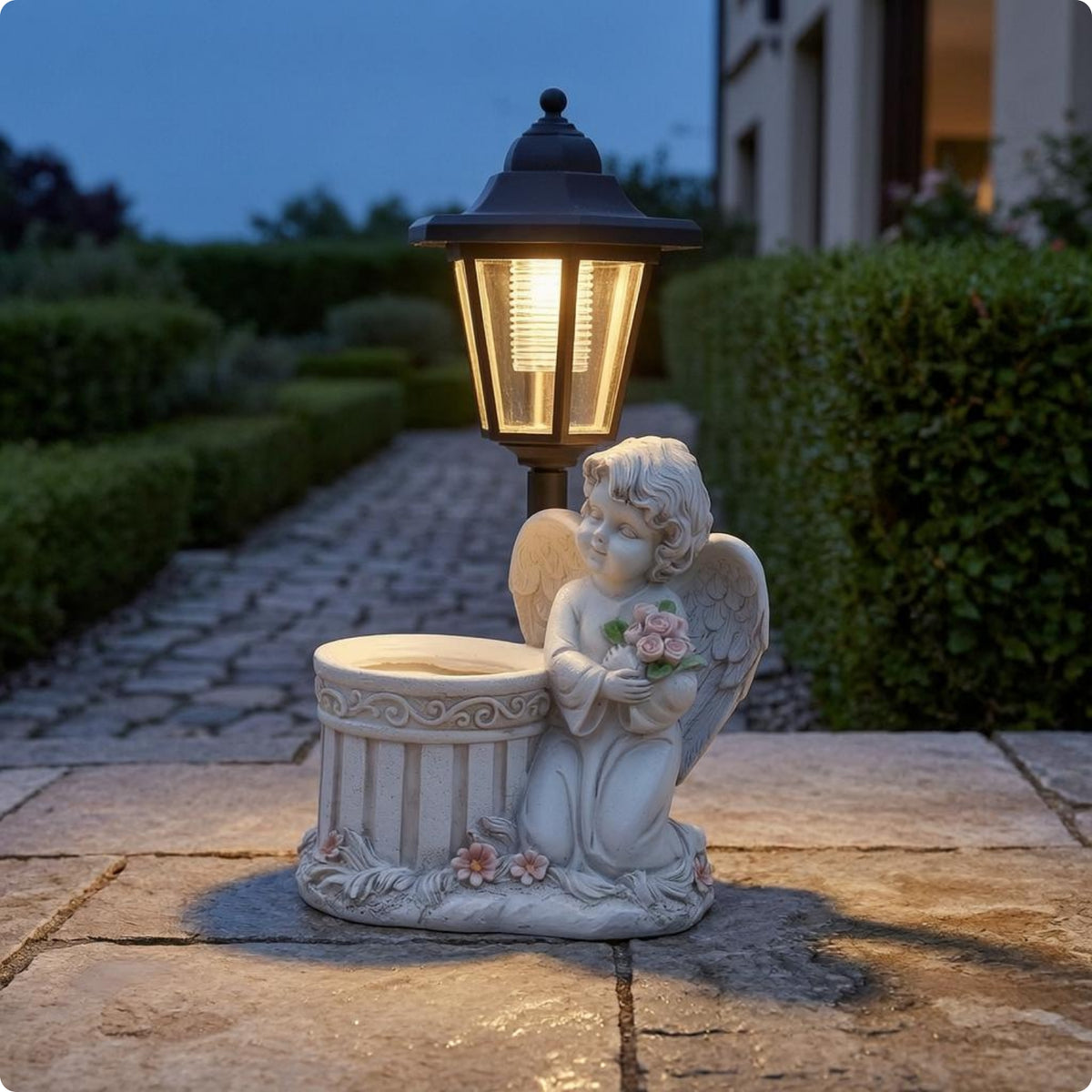 Lantern Planter Ornament Clear Panels Solar Angel Planter