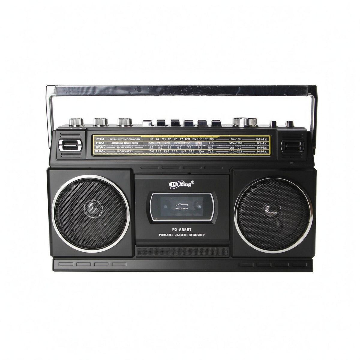 Built-in Handle AM/AM/radio Broadcast Radio Cassette Player Metal-Look Finish Tabletop Cassette Recorder Compact Two Speaker Radio