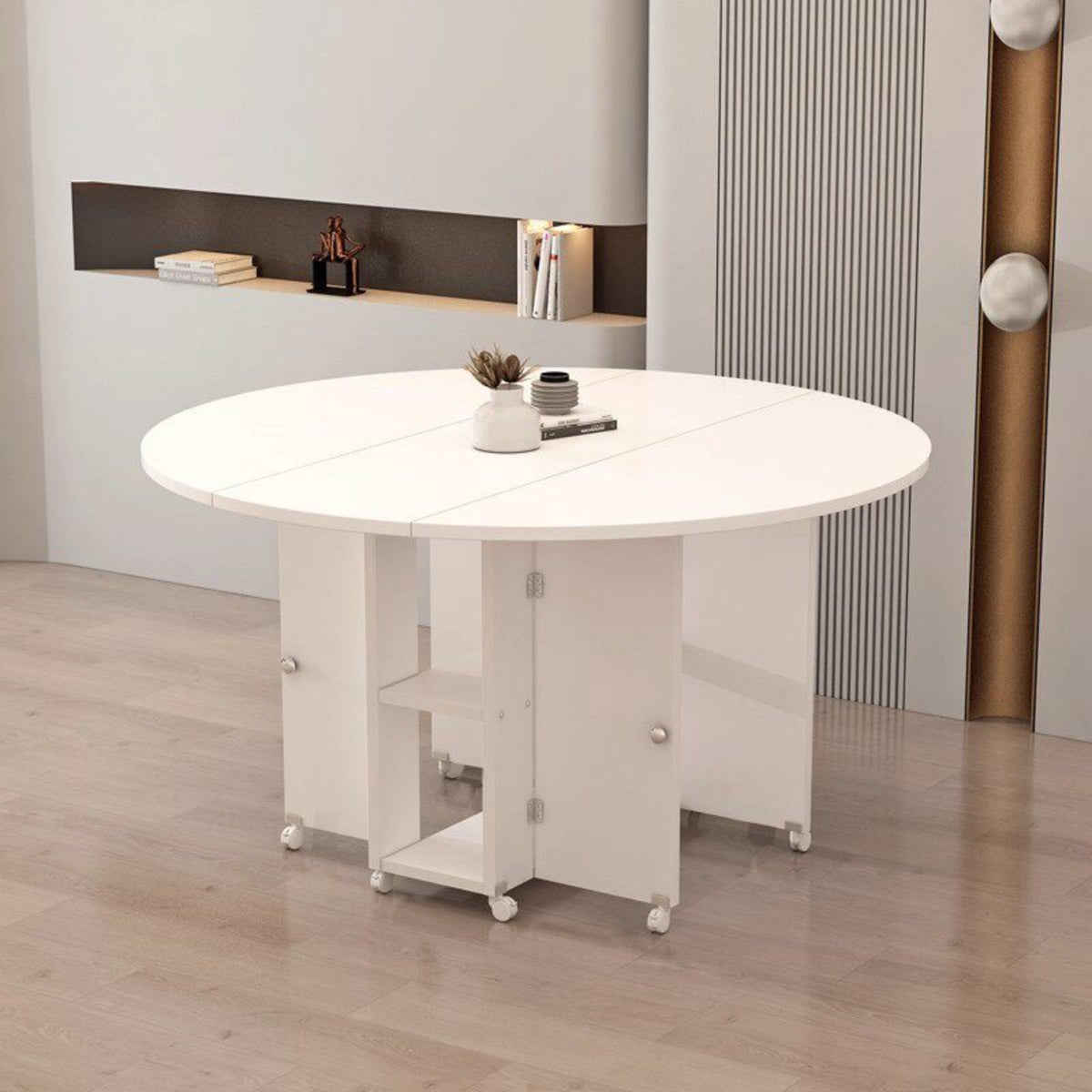 1 Collapsible Kitchen Table Convertible Dining Table Set Extendable Kitchen Table with Storage Folding Dining Table Movable Structure Built-in Storage Suitable for Small Apartments Homes Gathering