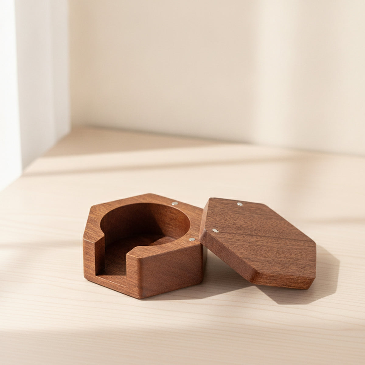 Hexagonal Coffee Filter Holder with Cutout Wooden Coffee Filter Holder Compact Organizer Solid Wood for Baristas, Kitchen Counter