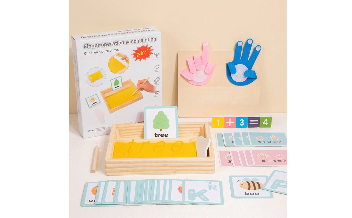Child-Led Sand Tray Set with Cards Learning Sand Tray with Wooden Board Tactile Math Counting Board Fine-Motor for Preschoolers, Toddlers, Homeschool, Classroom, Playroom