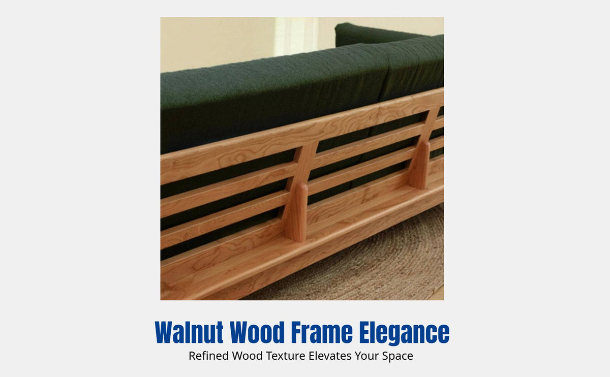 Nordic Solid Wood Sofa, Modern Minimalist Fabric Couch, Living Room Set, Walnut Wood, Removable Cover