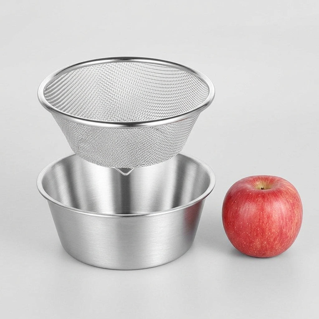 Kitchen Colander and Rice Washing Bowl Set, 304 Stainless Steel Double Layer Fruit Strainer, Round Vegetable Colander for Food Cooking