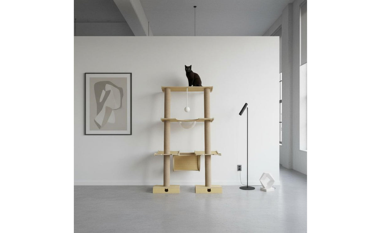 Solid Wood Construction Leaning Feline Tree Space Saving Design Wall-Leaning Feline Climber Stable Triangular Structure No Drilling Required for Small Apartments, Living Room