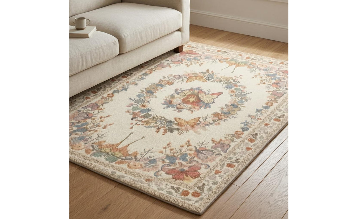 Butterfly and Floral Rug Crystal Velvet Floor Carpet Home Decor Decorative Border House Decoration Soft for Living Room