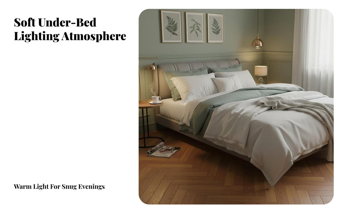 Minimalist design Floating Iron Bedstead Nordic Inspired Illuminated Floating Bed Frame RGB light-emitting diode Lighting Bedroom Furniture No Box coil Needed for partners, Homeowners, Design aficionados, Home, Apartment, Guest Room