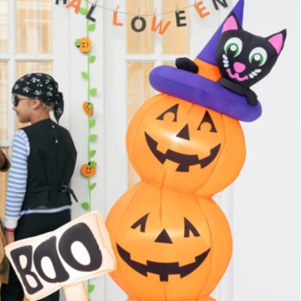 1.6m Halloween Inflatable Smiling Pumpkin with LED and Black Cat (US Plug)