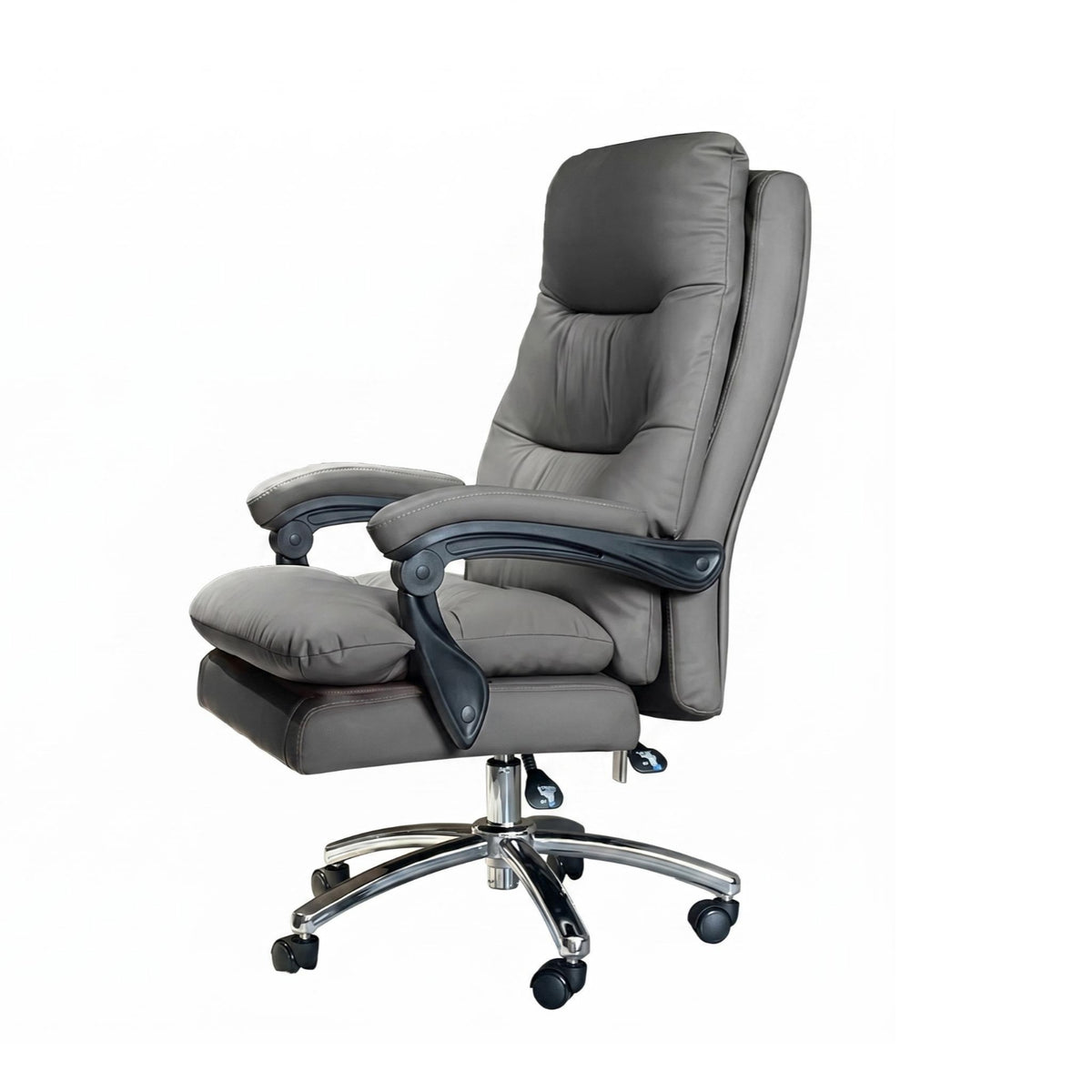 PU Leather Executive Chair Gray High Back Office Chair Upholstered for Study Room