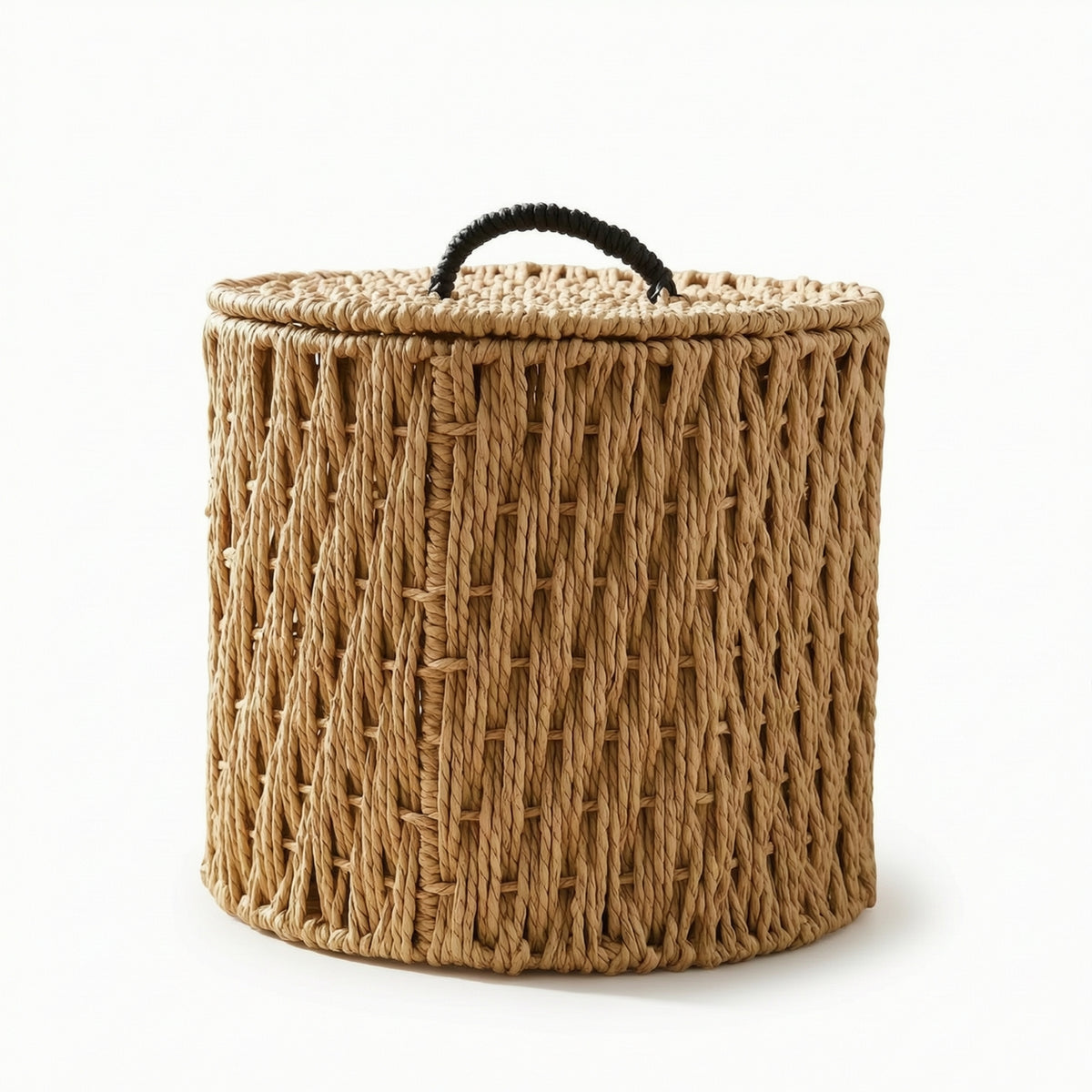 Paper Rope Basket with Lid Round Woven Basket with Lid Textured for Bathroom