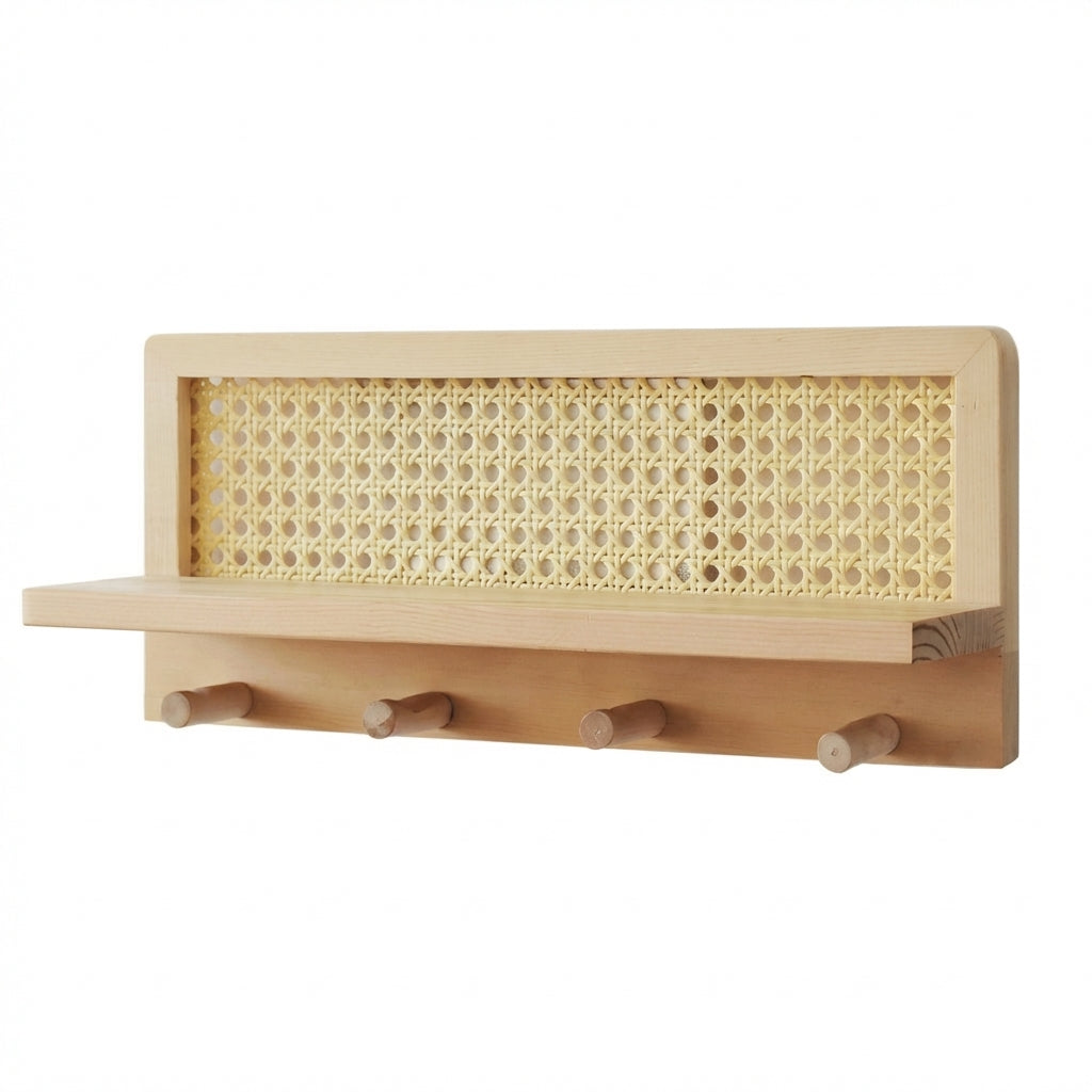 Coat Rack Shelf Wall Mounted, Entryway Key Holder Coat Rack, Wall Mounted Coat R #variant:Natural Wood (Woven Style) - Nail-Free Installation