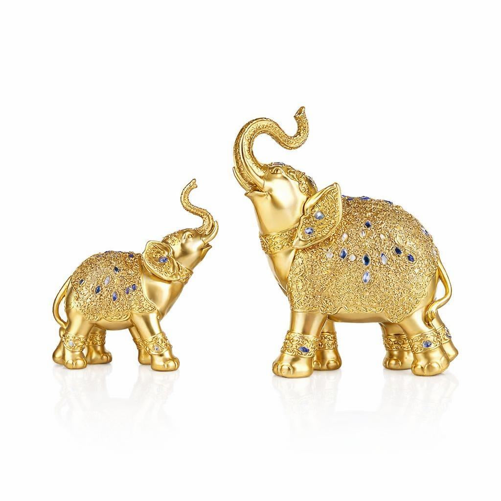Golden Elephant Statue Sculpture Feng Shui, Sparkling Elephant Statue Set Home Decor, Resin Elephant Statue Shelf Decor