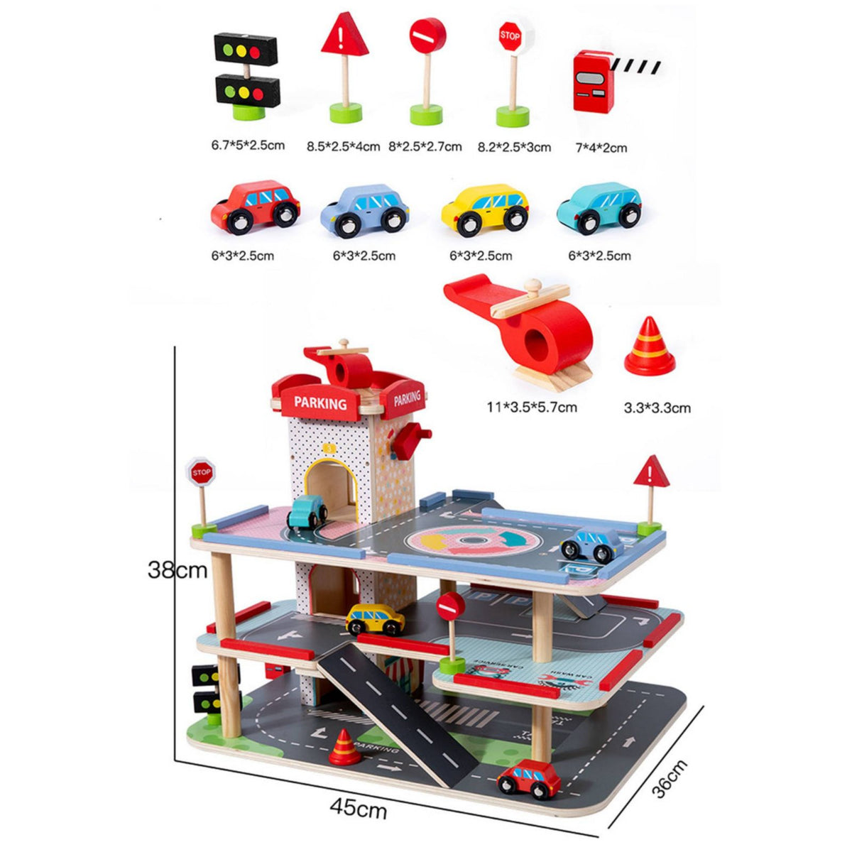3 Level Car Garage Interactive Play Wooden Parking Center Wooden Parking Garage for Kids