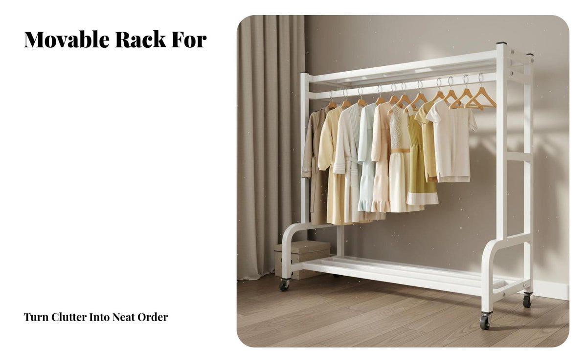 Large Capacity Freestanding Garment Rack with Shelves Stable Design Garment Rack with Shelf Heavy-Duty Freestanding Clothes Hanger Stand Easy Assembly for Students, Homeowners, Bedroom, Dorm Room, Apartment, Entryway