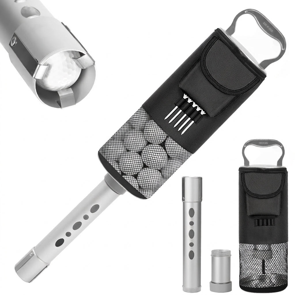 Golf Ball Retriever Telescopic 3-Section Aluminum Pole, Holds 70 Balls, Detachable Picker with Mesh Bag for Courses