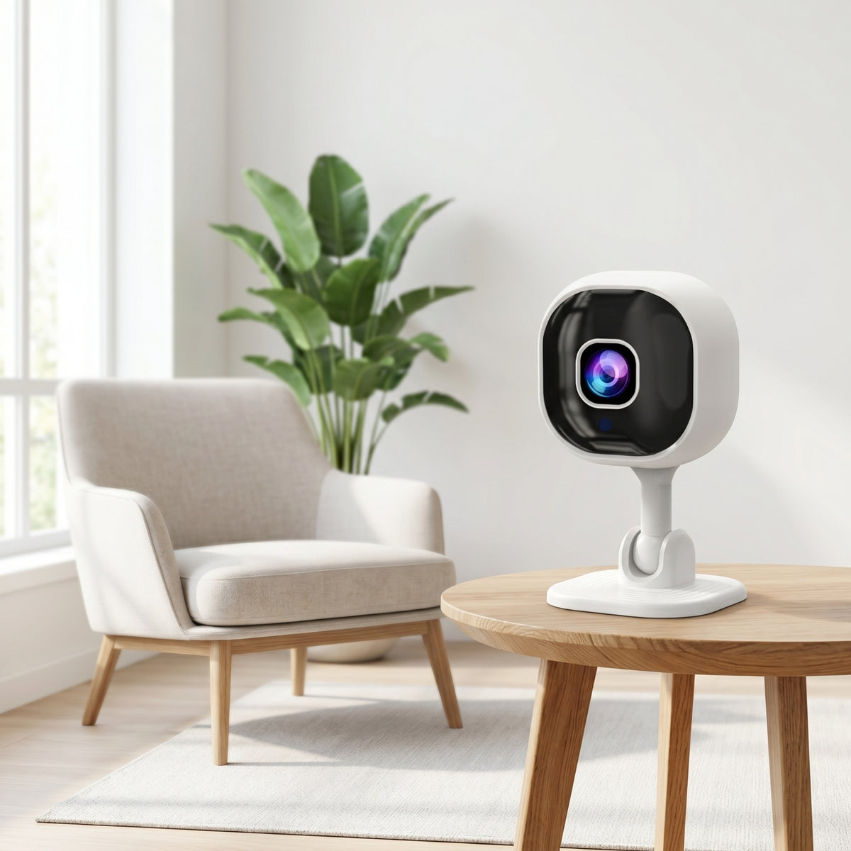 Security Camera with Mounting Plate Tabletop Pan and Tilt Camera Slimline Distant Access for Caregivers, Home Monitoring