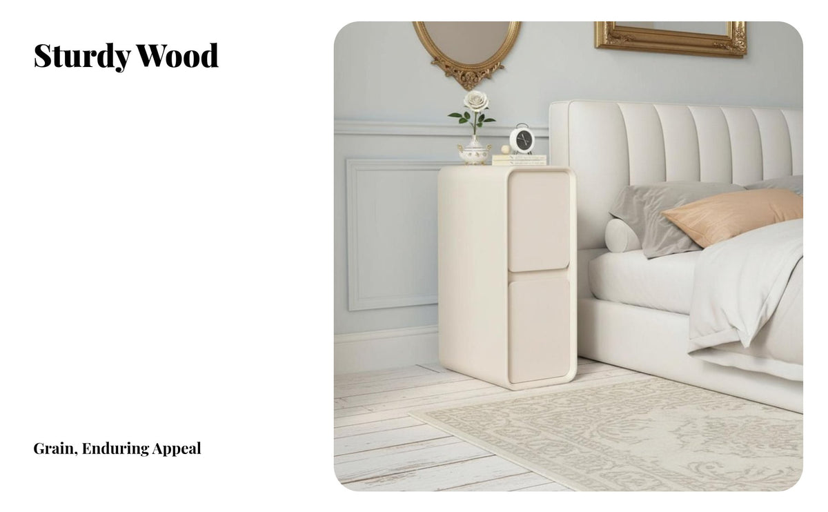 Narrow Nightstand with Drawer Sturdy Construction Bedside Table Rounded Corners