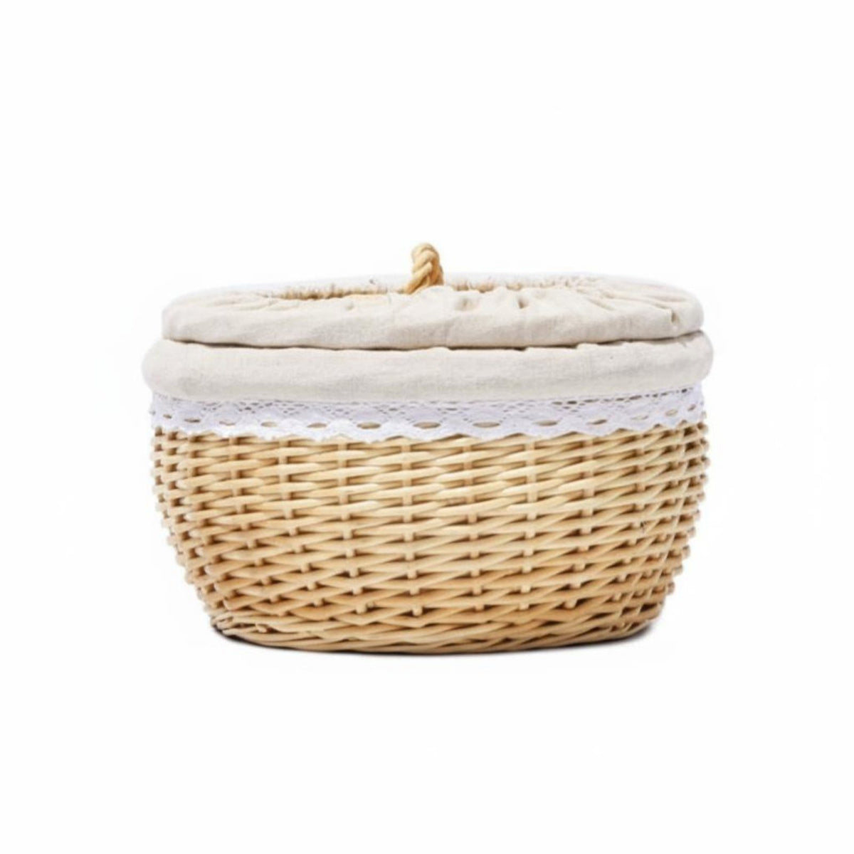 Woven Basket with Lid Handwoven Lidded Wicker Basket Dustproof for Dining Table