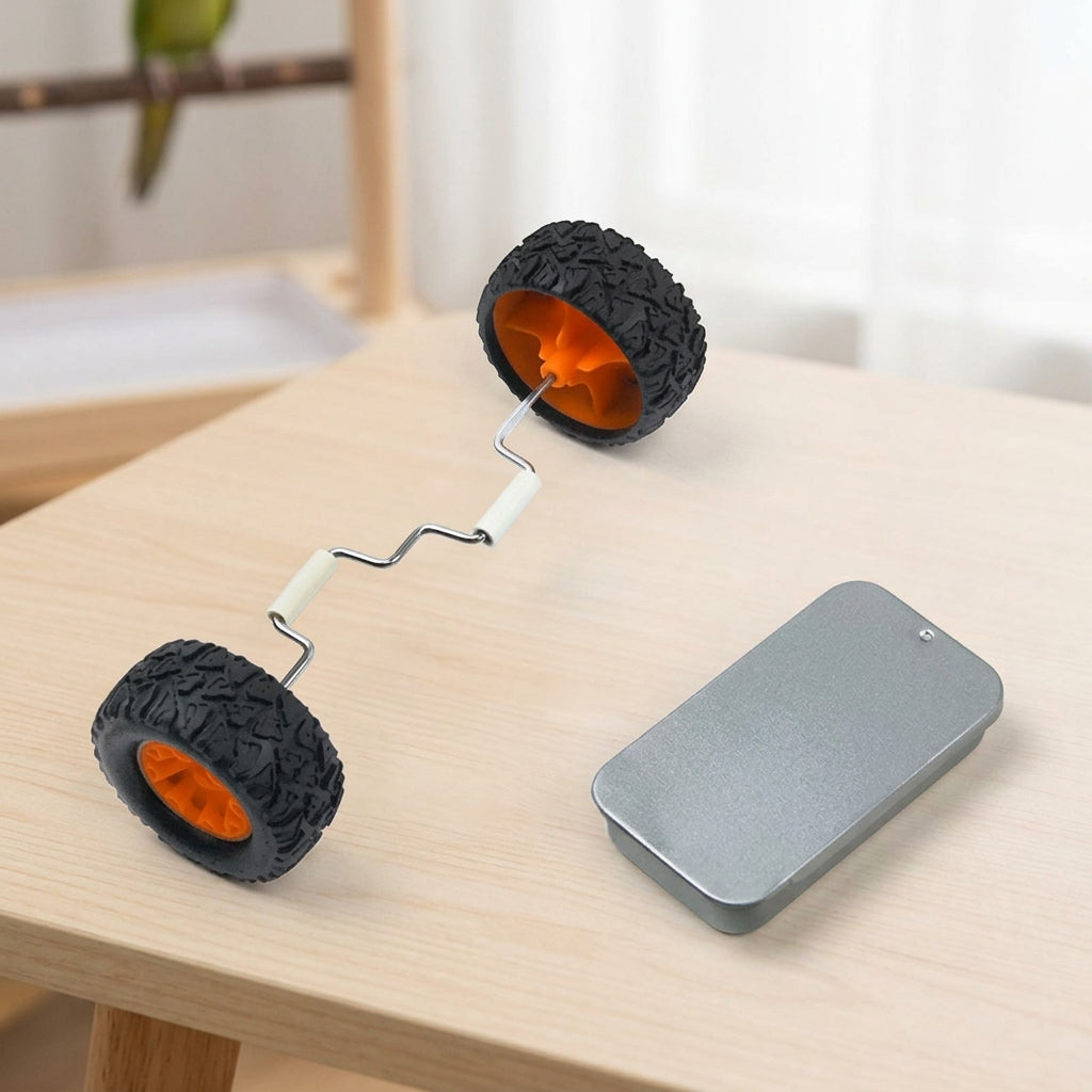 Metal Balance Car (1 pc), Bird Training Toy with Silver Training Feeder, Avian Balance Toy for Parrot Enrichment and Parakeet Skill Development