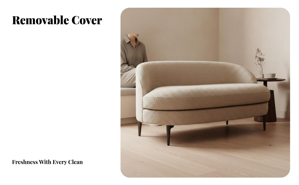 Nordic Minimalist Design Curved Teddy Sofa Removable and cleanable Cover Curved 2-Seater Settee exceptionallySoft Texture Loveseat space-saving Size for Interior Designers, Apartment Dwellers, Coffee Shop, Hotel Lobby, Lounge Area, Small Spaces