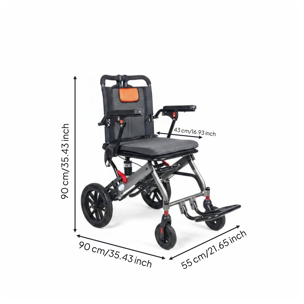 Foldable Reclining Wheelchair Easy to Push Folding Wheelchair Comfortable Seat Lightweight Reclining Transport Chair Adjustable Backrest for Elderly, Seniors, Airport