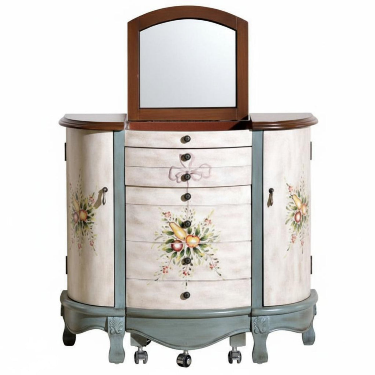 Space-Saving hinged-lid Vanity Table Hand-Painted ornamentation space-efficient Desk with hinged-lid Mirror Vintage appearance Bedroom Furniture Ample Storage for Small Apartment Dwellers, Students, Teenagers, indivitwo-way grooming area