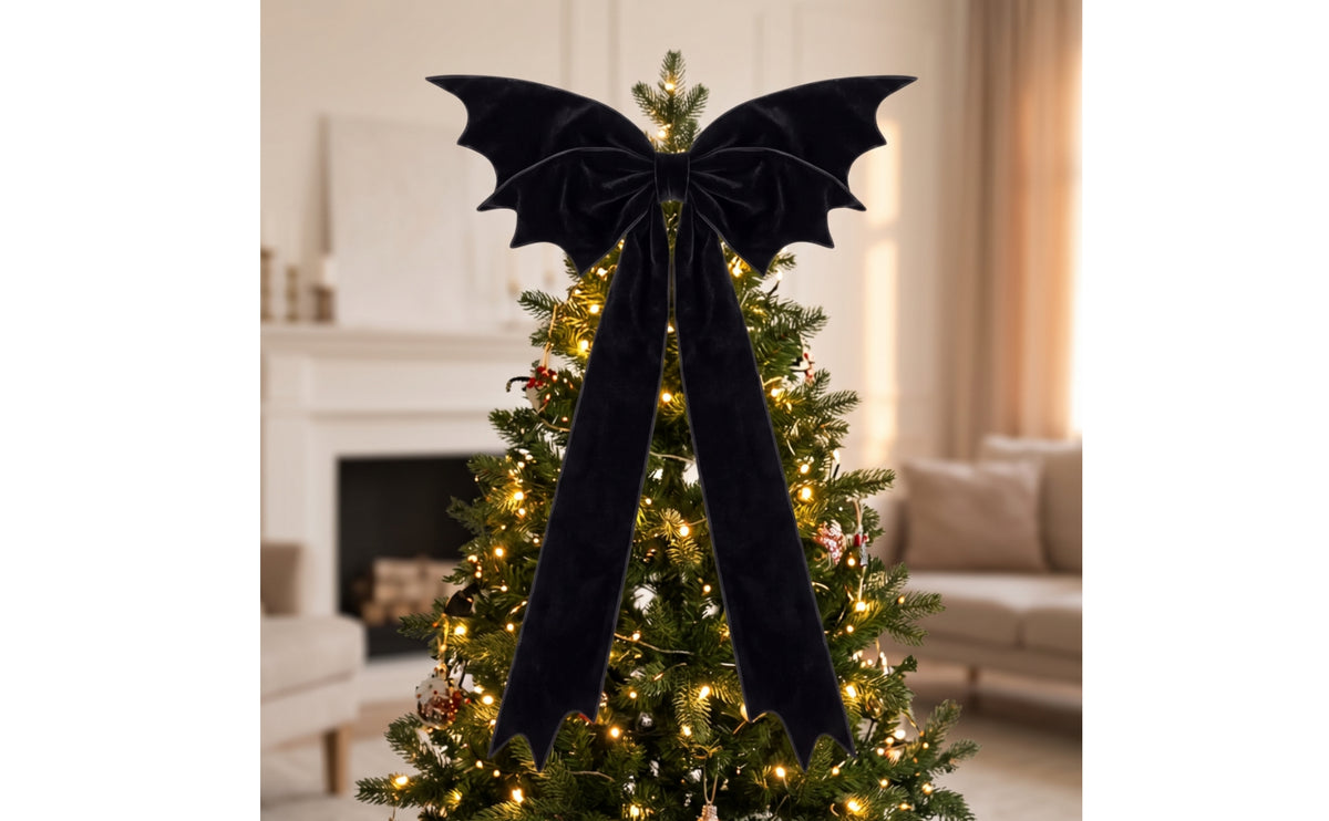 Gothic Winged Bow Oversized Velvet Bow with Tails Easy-to-Install Tree Topper Festive for Goths, Halloween Party