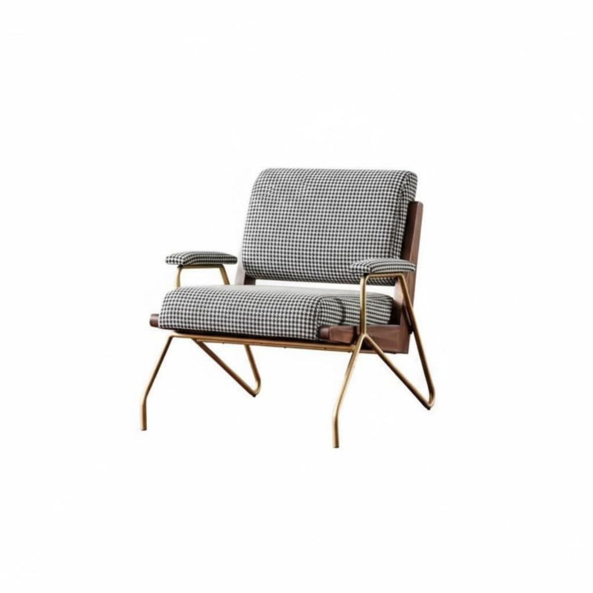 Houndstooth Armchair Nordic Design Upholstered Accent Armchair Modern Minimalist Sturdy Wood Frame for Adults, Homeowners
