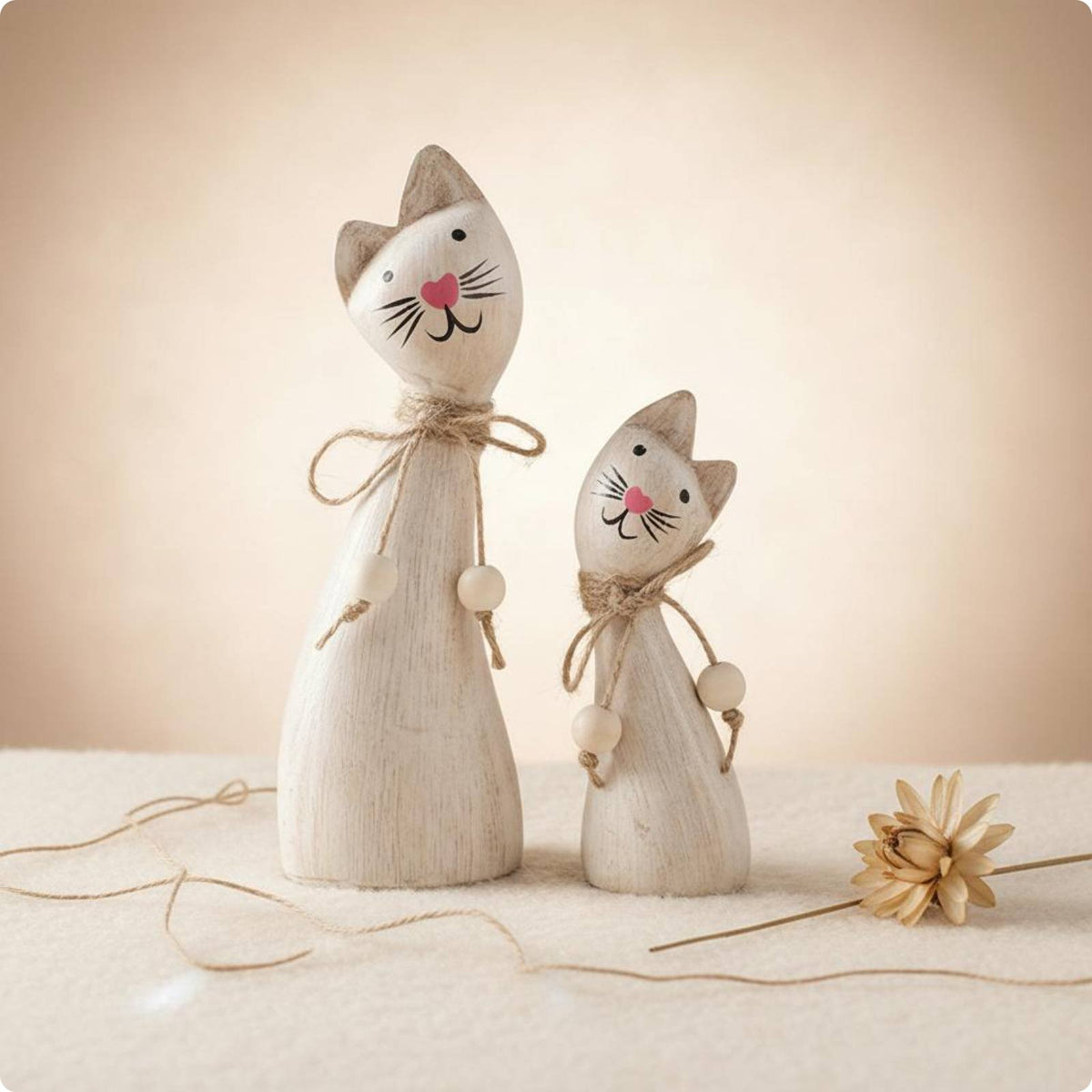 2 Pieces Couple Feline Statue Handmade Look Feline Couple Ornaments Romantic