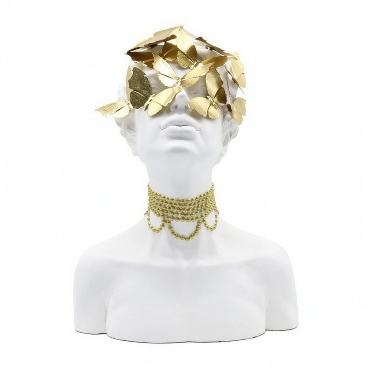 Bust with Butterfly Headpiece Resin Female Bust Sculpture Contemporary Statue with Butterflies for Interior Designers, Office, Bookshelf