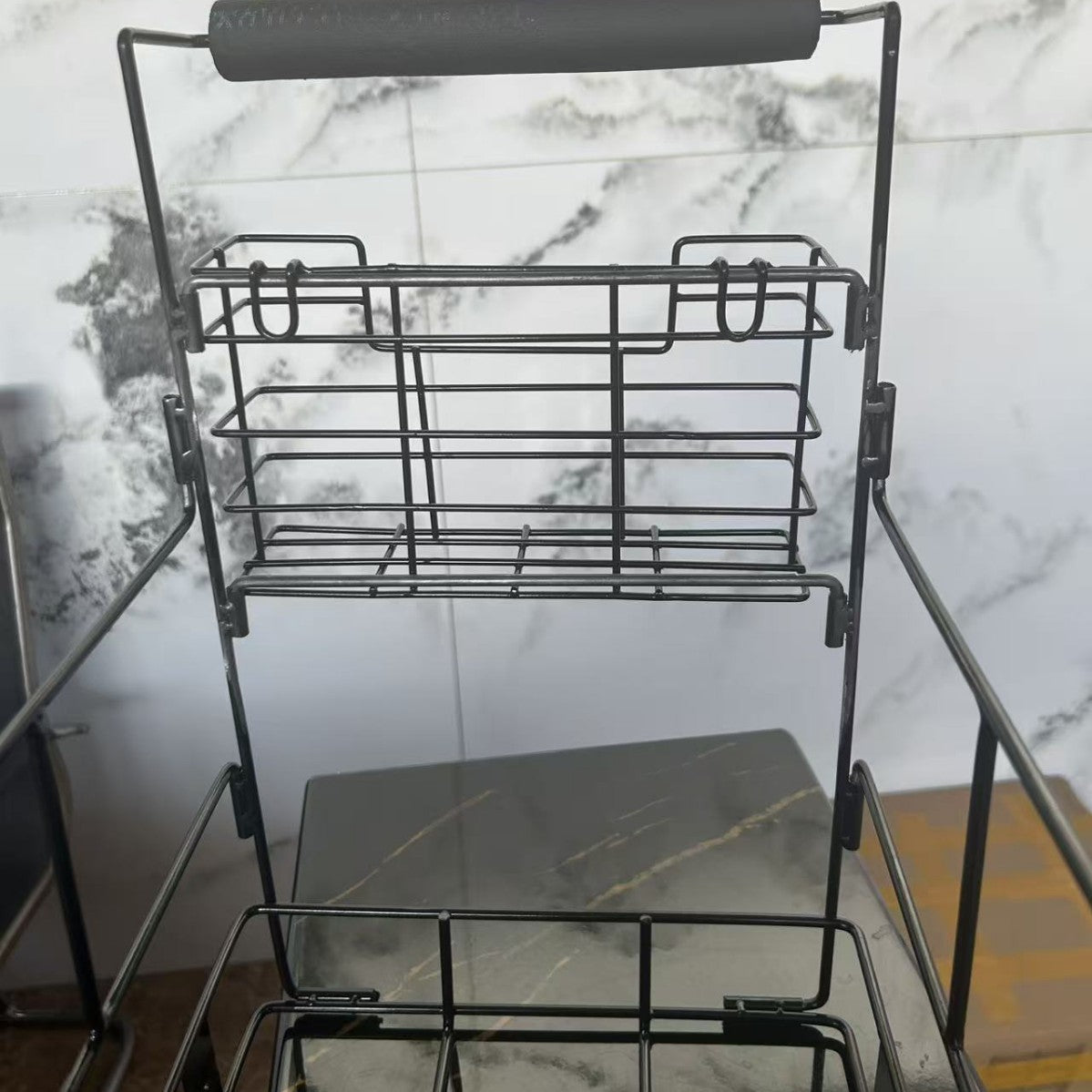 Pull-Out Kitchen Trash Can Rack with Rails, Adjustable, Chrome-Plated Iron