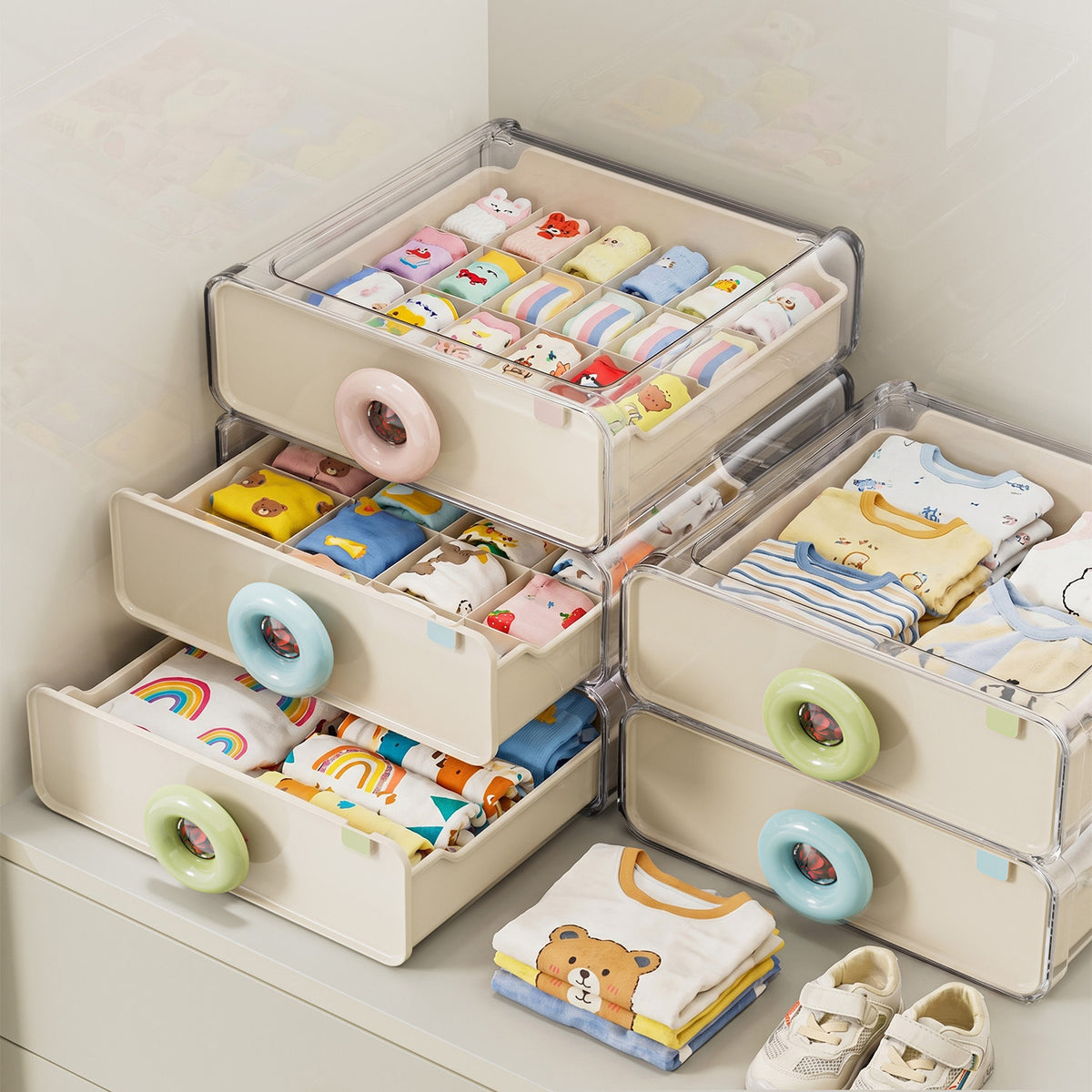 Drawer-Type Clothes Storage Organizer with Compartments for Baby Clothes