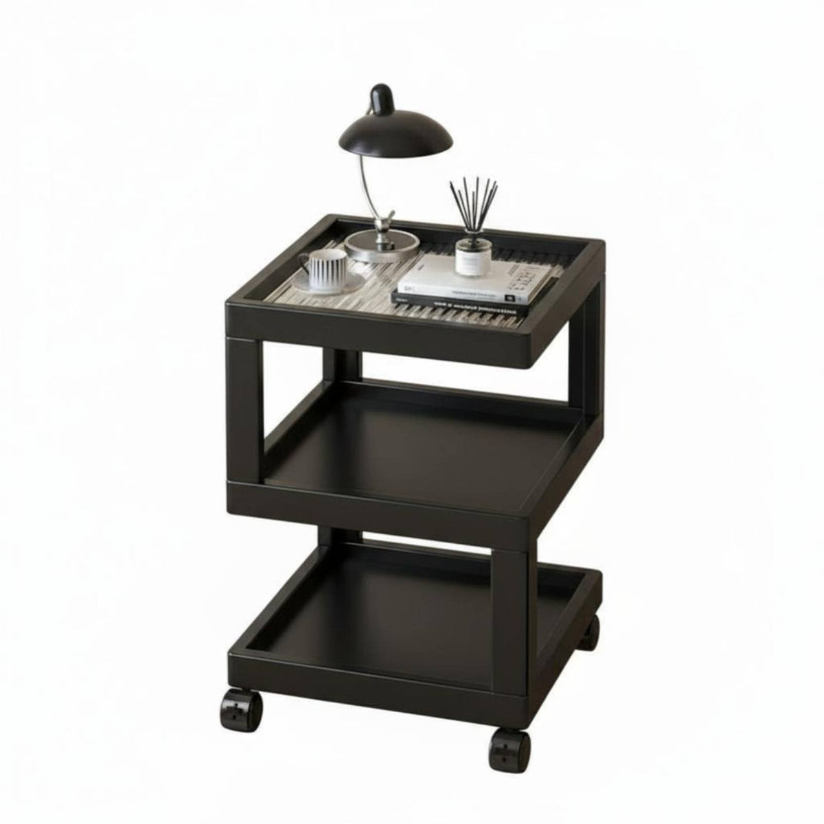 3-Tier Rolling Utility Trolley Locking Casters Bedside Table 360° Rotatable