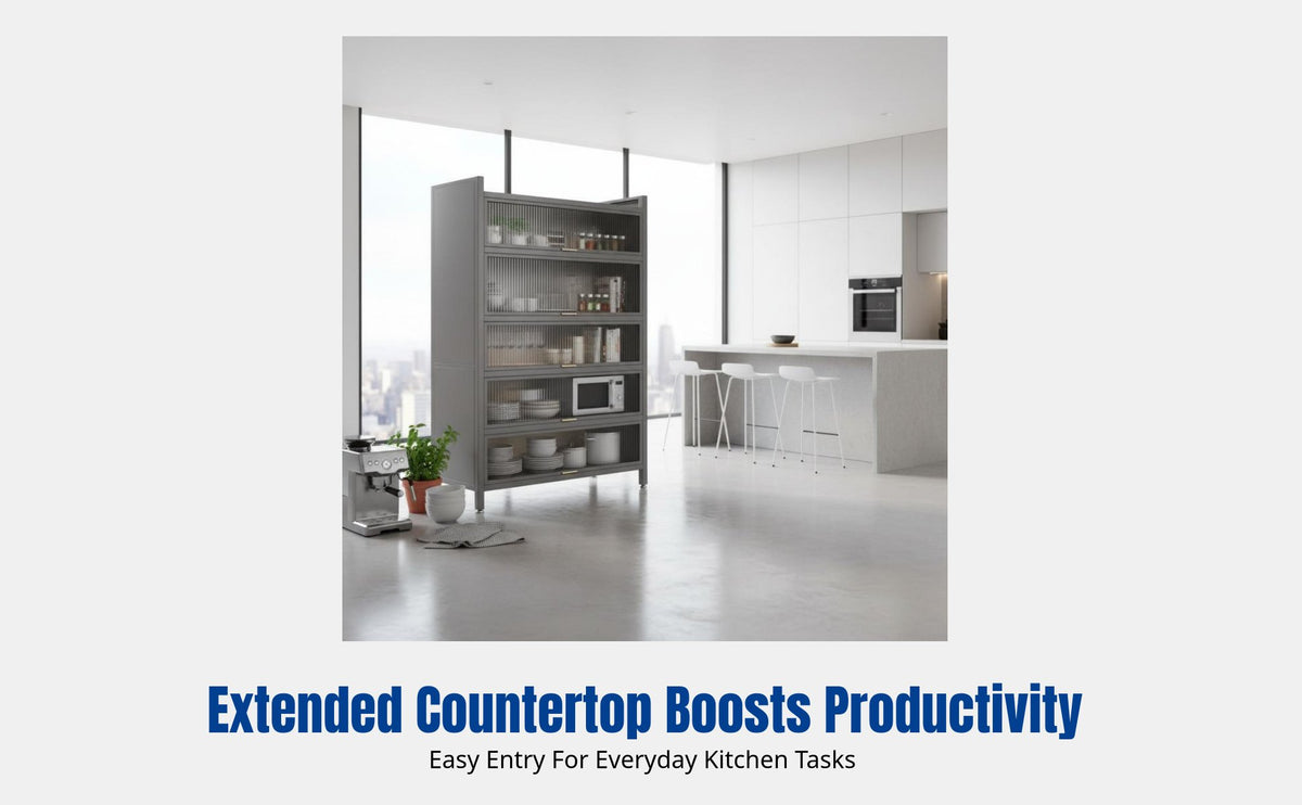 Kitchen Storage Rack, Multitier Carbon Steel Cabinet, Microwave Sideboard, Modern Nordic Design, Space-Saving Organizer
